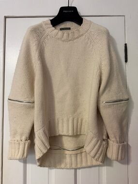 Alexander McQueen Ivory Crewneck Sweater with Zip Sleeve Accents